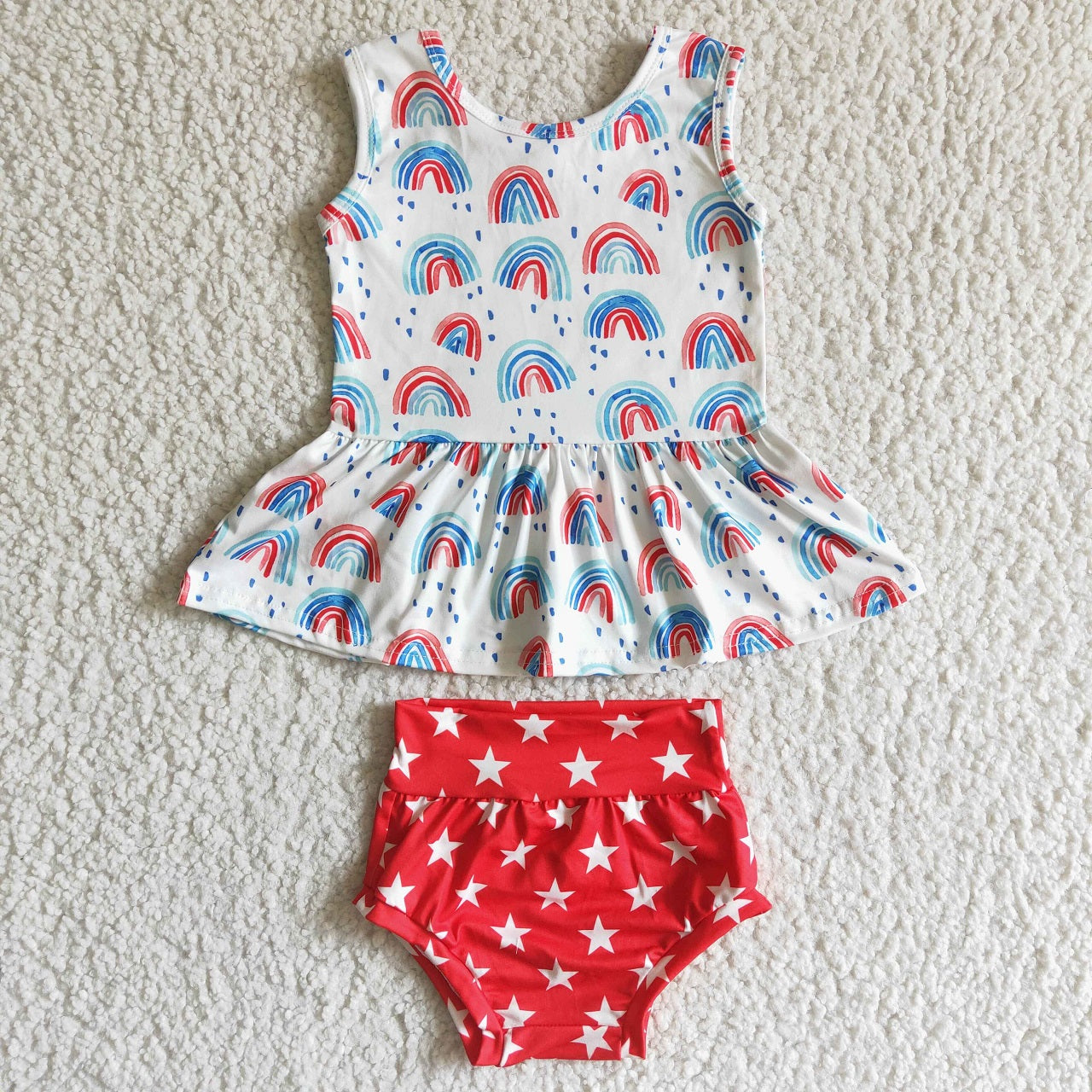 Promotion Baby Girl Rainbow Tops Stars Red Bummies July 4th Outfit