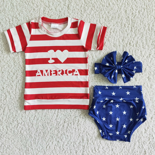 Promotion Baby Girl July 4th Stripe Stars Bummies Set