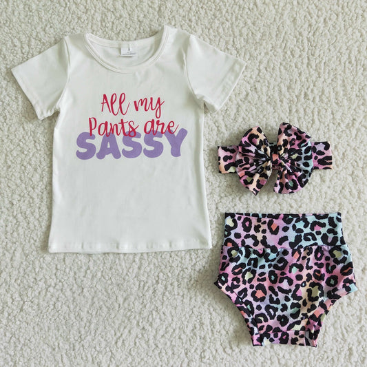 Promotion Baby Girl Sleeveless Sassy Tops Leopard Bummies Outfit RTS