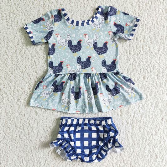 Promotion Baby Girls Baby Girls Kids Chicken Tops Plaid Bummie Shorts Outfit RTS