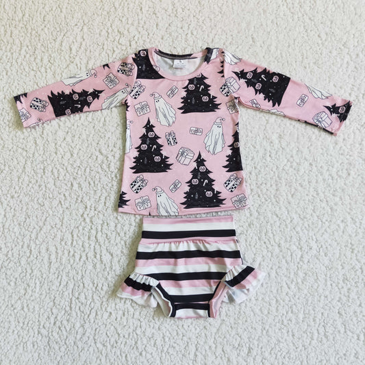 Promotion Baby Girls Kids Christmas Ghosts Bummie Outfit RTS