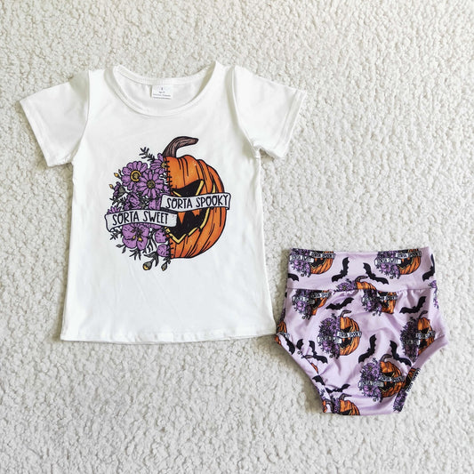 Promotion Baby Girl Infant Halloween Pumpkin Flower Shirt Bummie Outfit