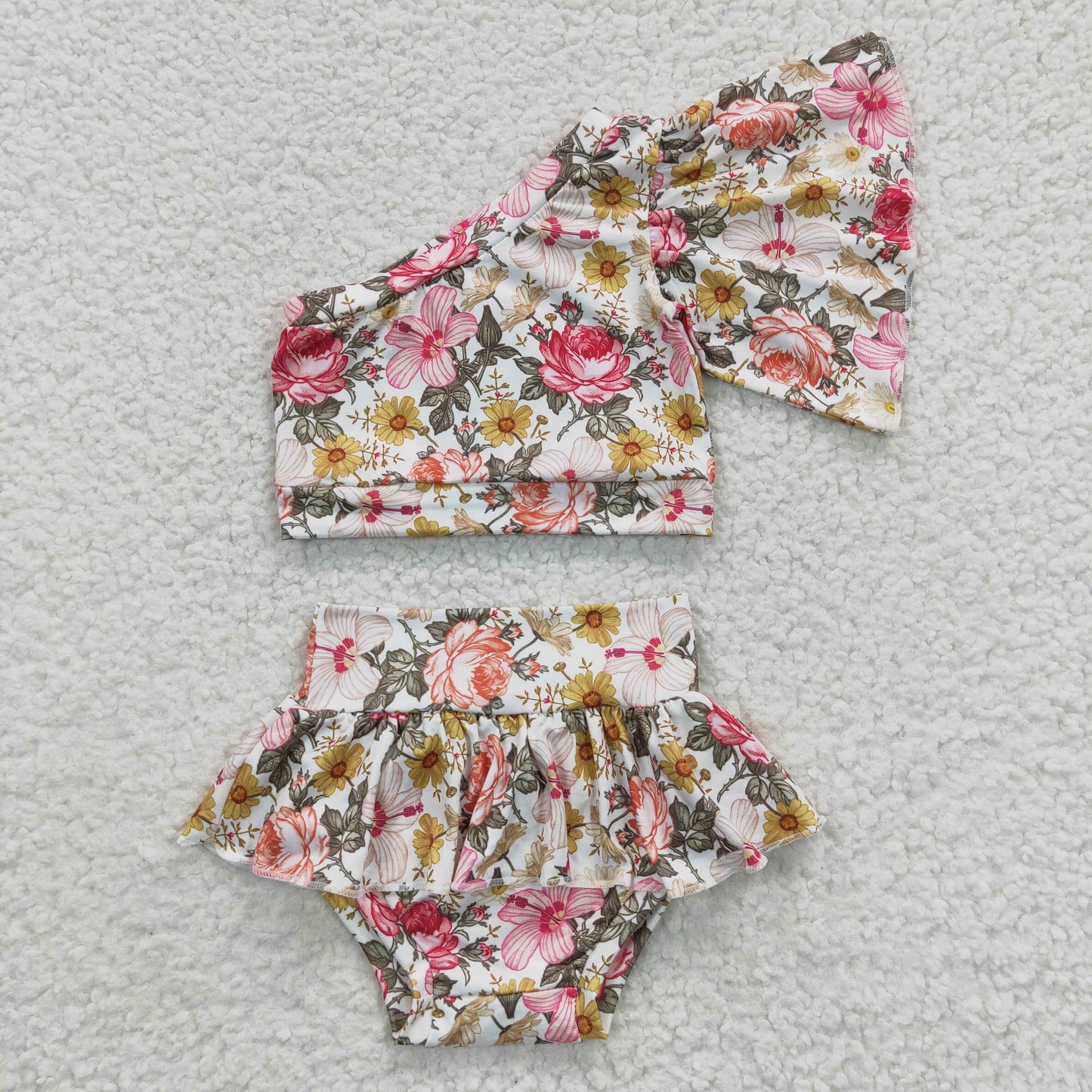 Promotion Baby Girls Kids Flower Tops Ruffle Bummie Shorts Summer Outfit RTS