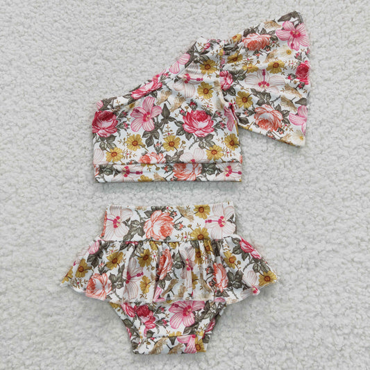 Promotion Baby Girls Kids Flower Tops Ruffle Bummie Shorts Summer Outfit RTS