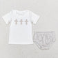 Baby Boy Girl Short Sleeves Grey Stripes Easter Cross Sibling Romper Dress Set