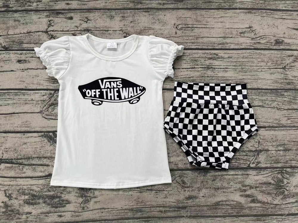 Pre-order Baby Girl Short Sleeves Shirt Black Checkered Shorts Summer Set