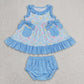 Baby Girl Sleeveless Flower Stripes Pockets Sibling Bummies Set Clothes RTS