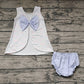 No moq Pre-order Baby Girl Floral Open Back Tops Blue Bummie Shorts Set