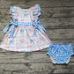 Baby Girl Blue Bows Flags Tunic Bummies July 4th Set