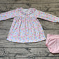 Baby Girl Long Sleeves Flower Tops Pink Bummie Set