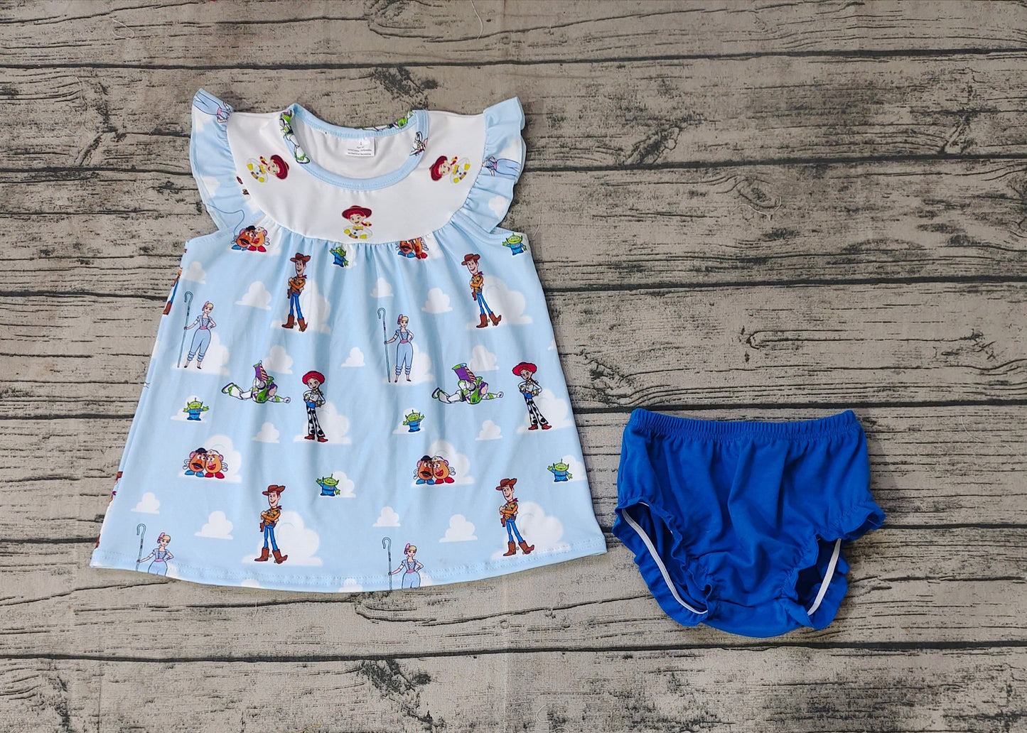 Baby Girl Toys Tops Blue Cotton Bummie Shorts Set