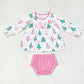 Baby Girl Christmas Trees Tops Pink Bummies Set