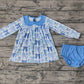 Baby Girl Bows Long Sleeves Tunic Bummies Blue Set