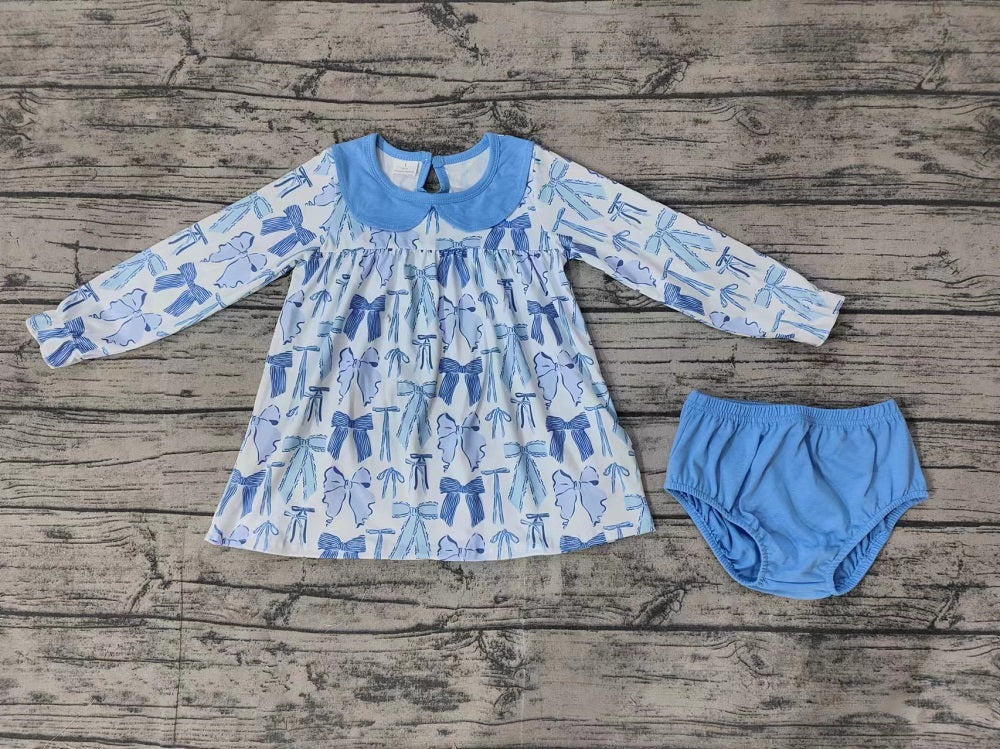 Baby Girl Bows Long Sleeves Tunic Bummies Blue Set