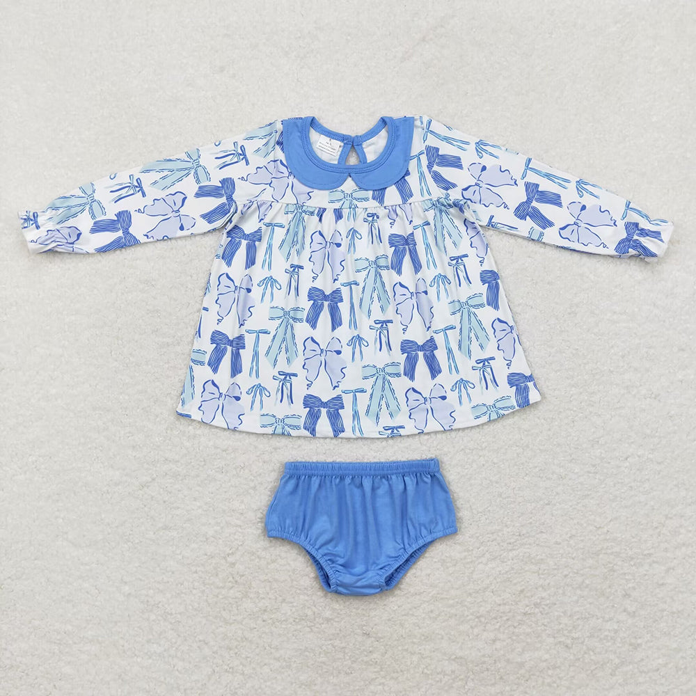 Baby Girl Blue Bows Sibling Long Sleeves Set