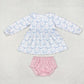 Baby Girl Blue Bows Flower Sibling Bummie Set Clothes Dress