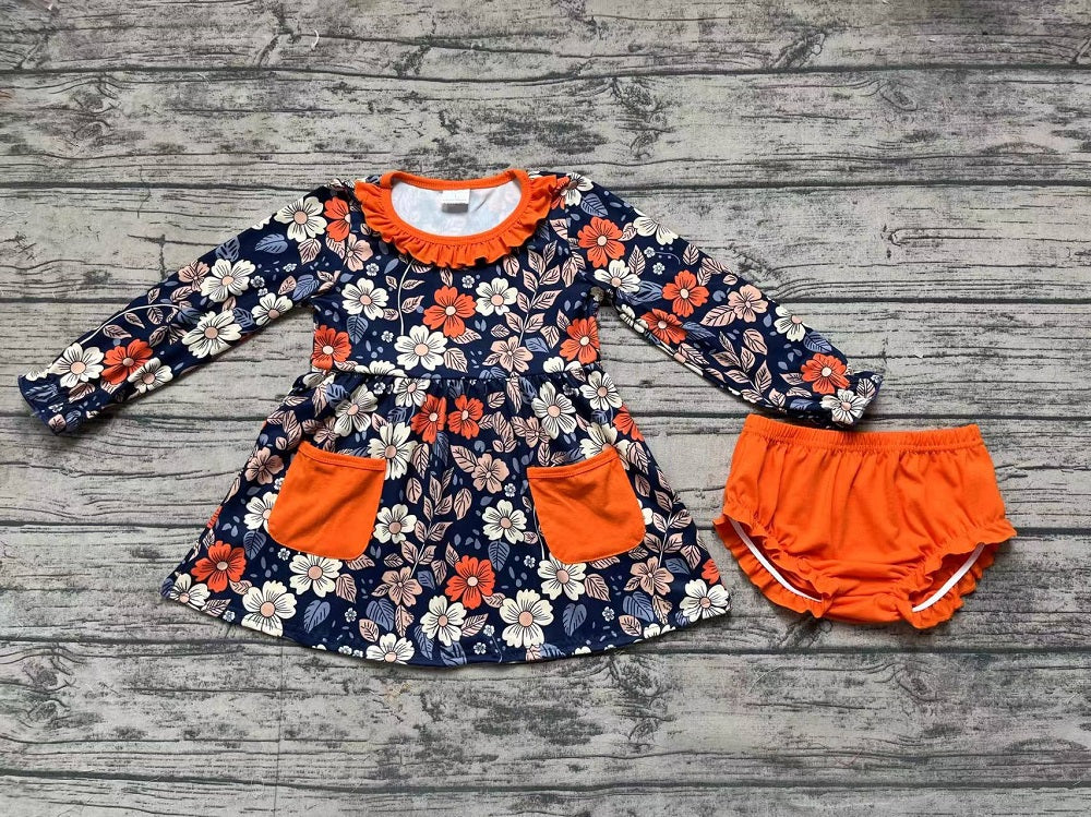 Baby Girl Fall Floral Tunic Orange Bummie Set