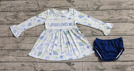 Pre-order Baby Girl Flower Jesus Loves Me Tops Bummies Set