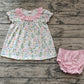 Baby Girl Short Sleeves Flower Ruffle Tops Pink Bummie Clothes Set