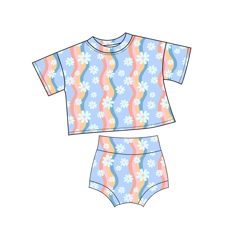 Preorder Baby Girl Short Sleeves Flower  Shirt Bummie Shorts Clothes Set