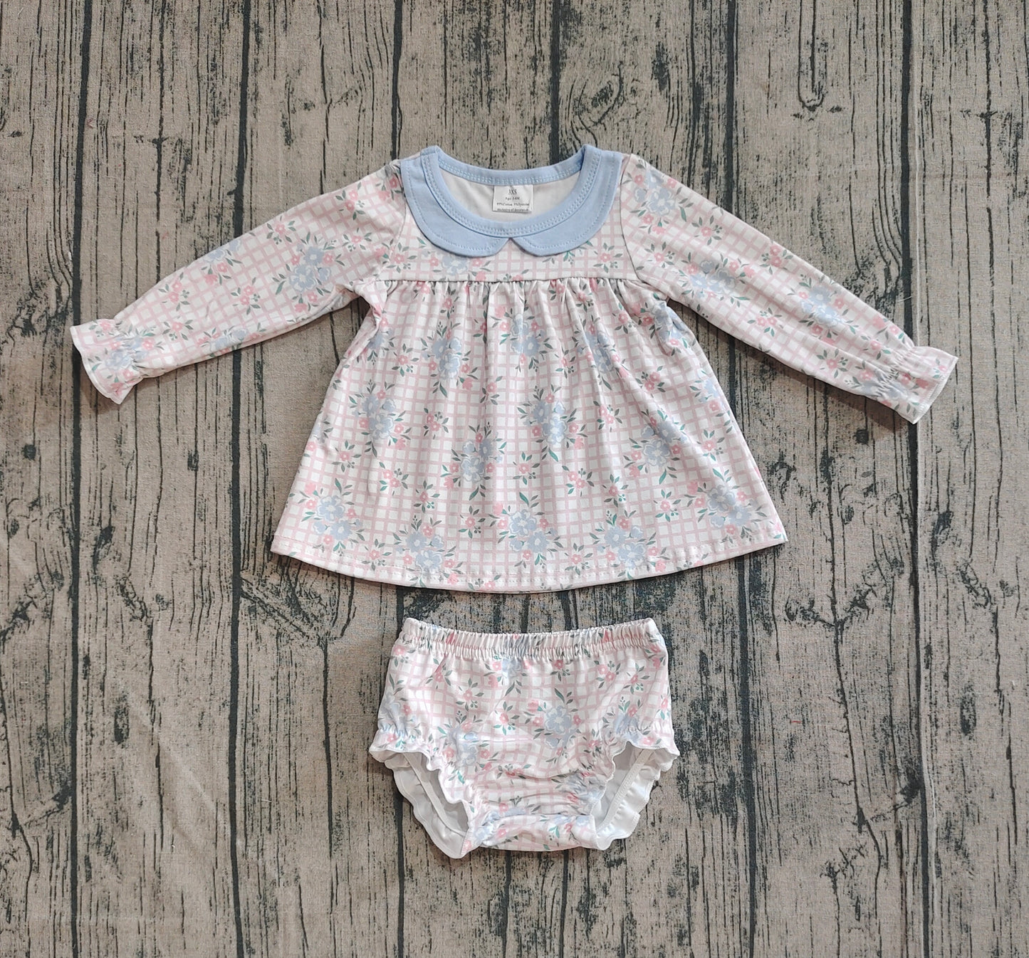 Baby Girl Long Sleeves Flower Tunic Bummies Shorts Blue Clothes Set RTS