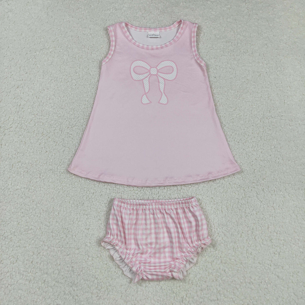 Baby Girl Sleeveless Bows Sibling Pink Dress Set Clothes RTS