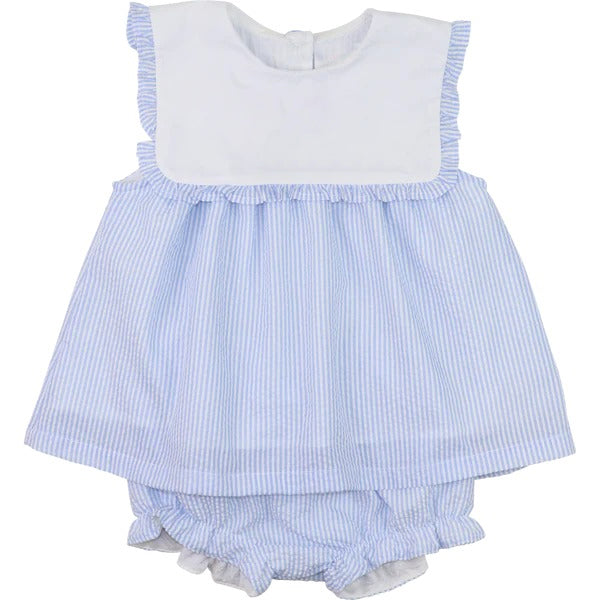 Preorder Baby Girl Sleeveless Blue Stripes Tunic Bummie Set ( Moq 5 )