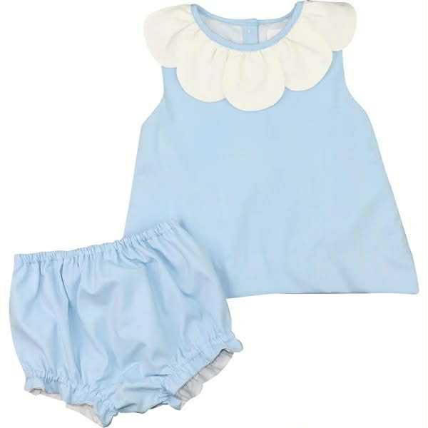 ( Moq 5 ) Preorder Baby Girl Sleeveless Shirt Tunic Ruffle Bummie Blue Set