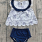 ( No moq ) Preorder Baby Girls Kids Embroidery Smocked Daddy's Girl Bows Flower Tops Navy Bummie Set Clothes