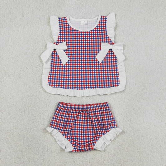Sibling Baby Boys Girls Kids Plaid Tops Bummie Shorts Sets Summer Clothes RTS