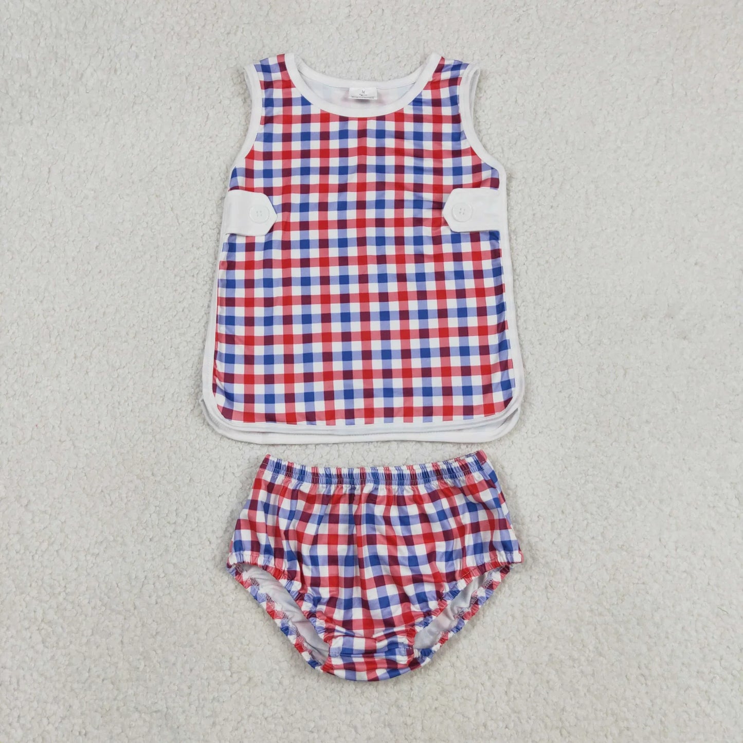 Sibling Baby Boys Girls Kids Plaid Tops Bummie Shorts Sets Summer Clothes RTS