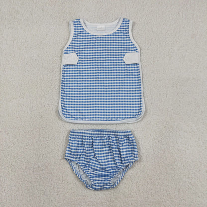 Sibling Baby Boys Girls Kids Plaid Tops Bummie Shorts Sets Summer Clothes RTS
