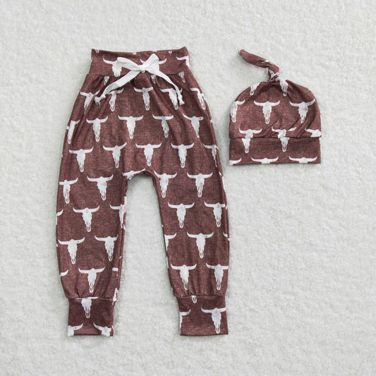 P0273 Baby Boy Western Cow Pants Hat Set