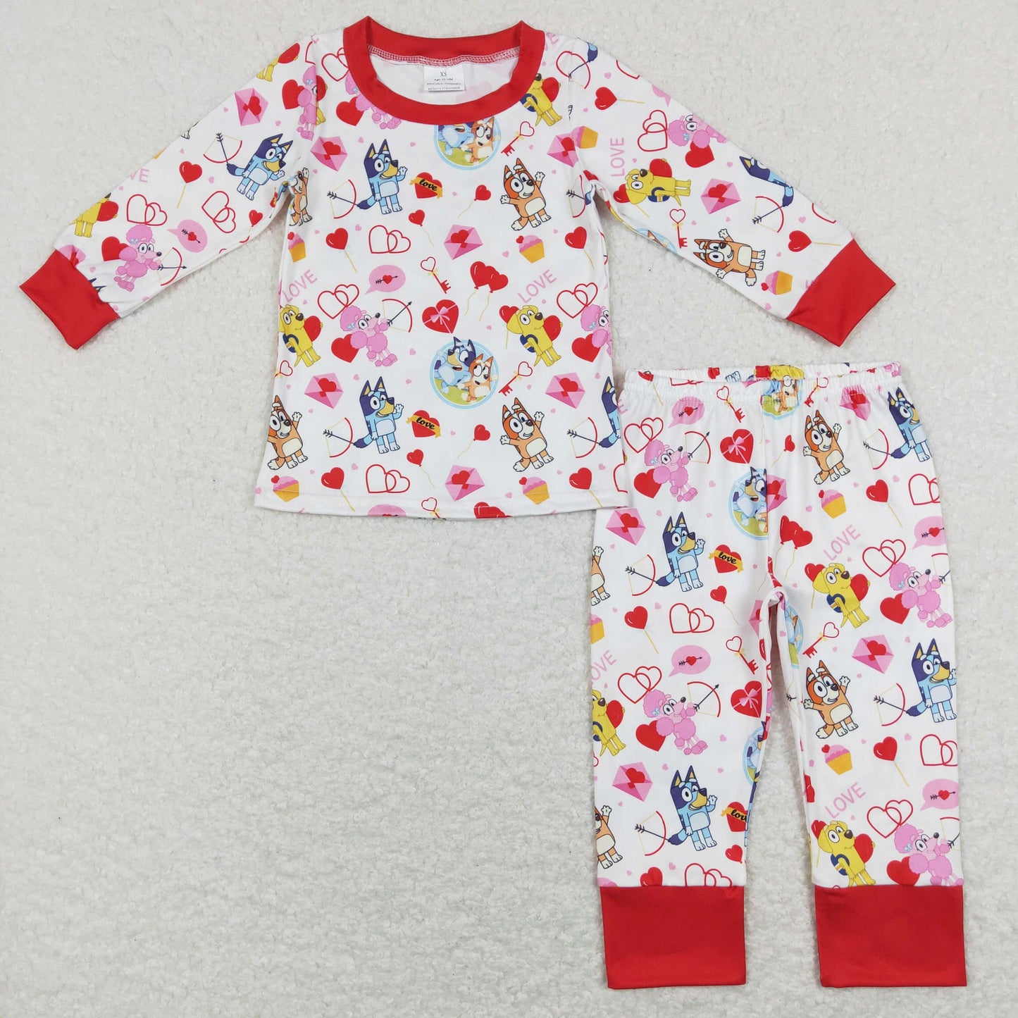 GLP1143 Baby Girl Long Sleeves Dogs Hearts Shirt Pants Set Valentine's Day Pajamas