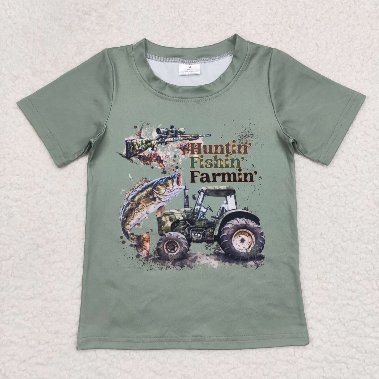 BT0344 Baby Boy Short Sleeves Hunting Fishing Green Shirt