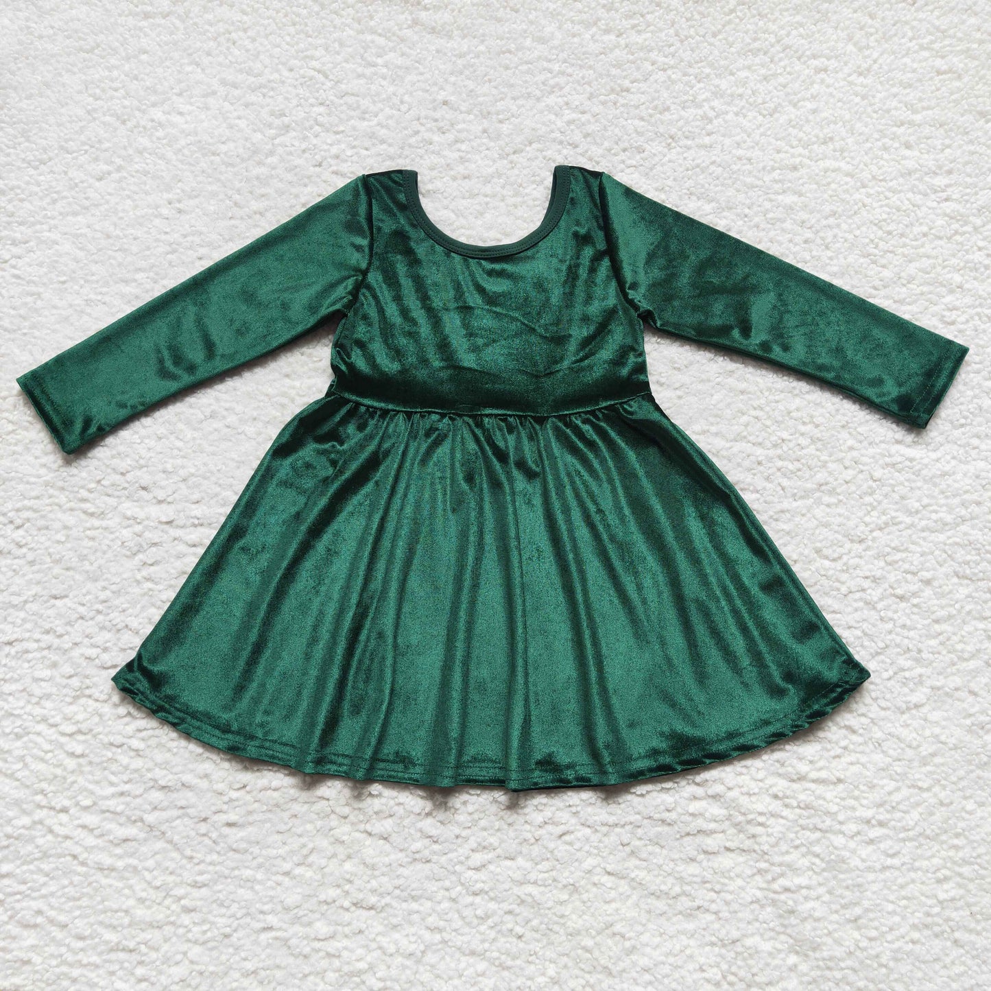 GLD0336 Christmas Baby Girl Green Velvet Long Sleeves Dress