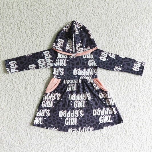 Promotion Baby Kids Long Sleeves Daddy's Girl Pockets Leopard Hoodie Dress RTS