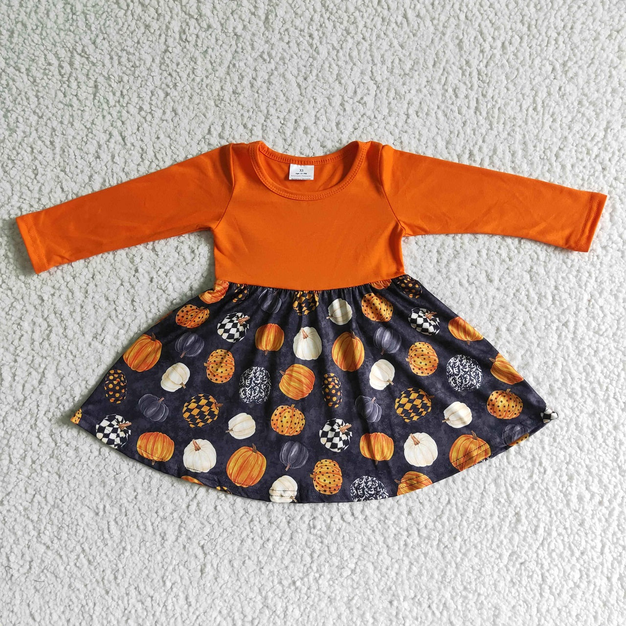 Promotion Baby Girl Orange Long Sleeves Halloween Pumpkin Dress