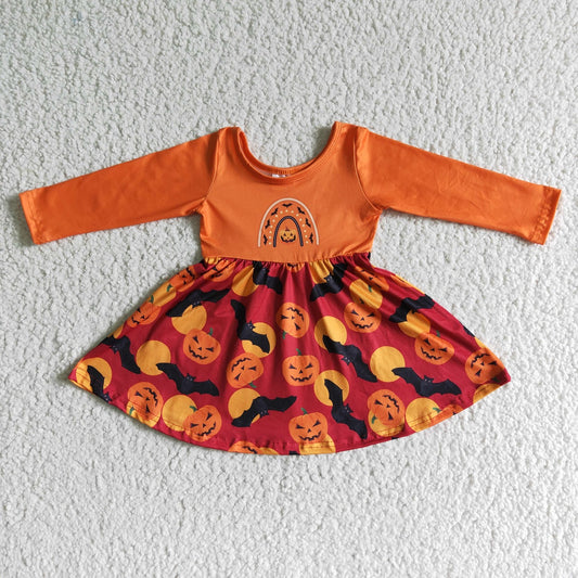 Promotion Baby Girl Halloween Long Sleeves Pumpkin Orange Twirl Dress