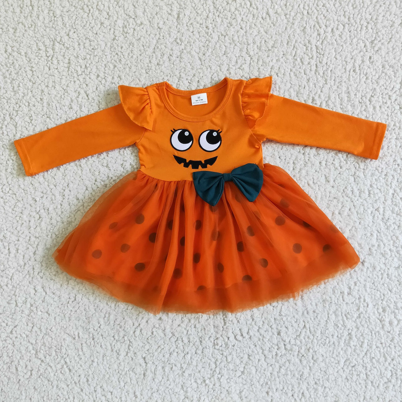 Promotion Baby Girl Toddler Long Sleeves Embroidery Halloween Tulle Dress