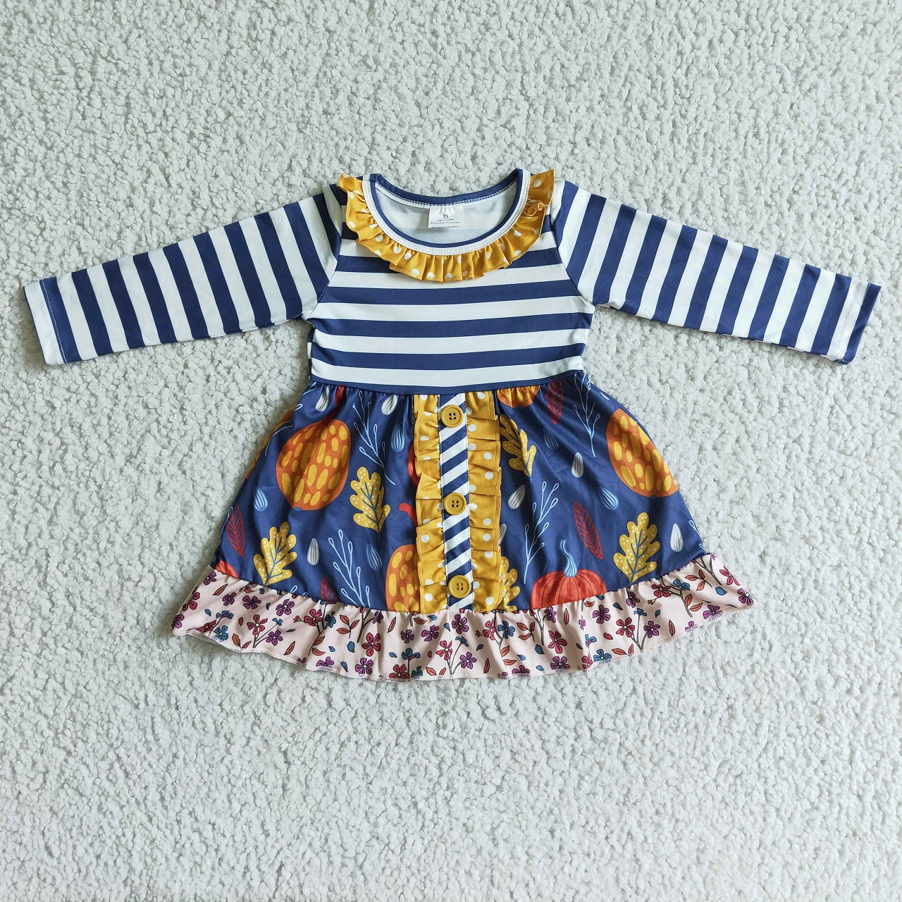 Promotion Baby Girl Stripes Long Sleeves Pumpkin Fall Dress