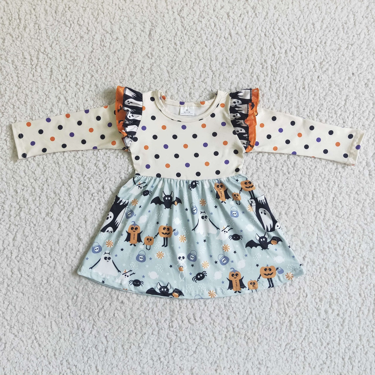 Promotion Baby Girl Dots Long Sleeves Pumpkin Ghost Halloween Dress