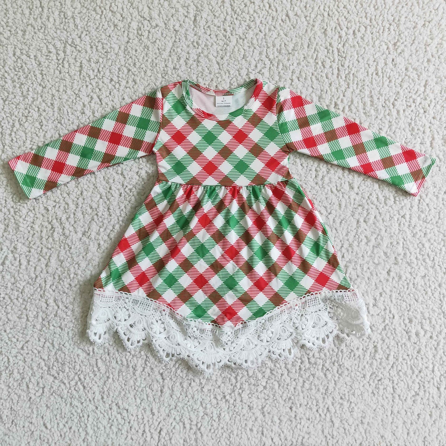 Sibling Baby Girls Long Sleeves Christmas Checked Ruffle Knee Length Dresses RTS