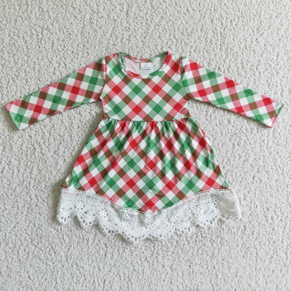 Sibling Baby Girls Long Sleeves Christmas Checked Ruffle Knee Length Dresses RTS