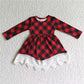 Sibling Baby Girls Long Sleeves Christmas Checked Ruffle Knee Length Dresses RTS