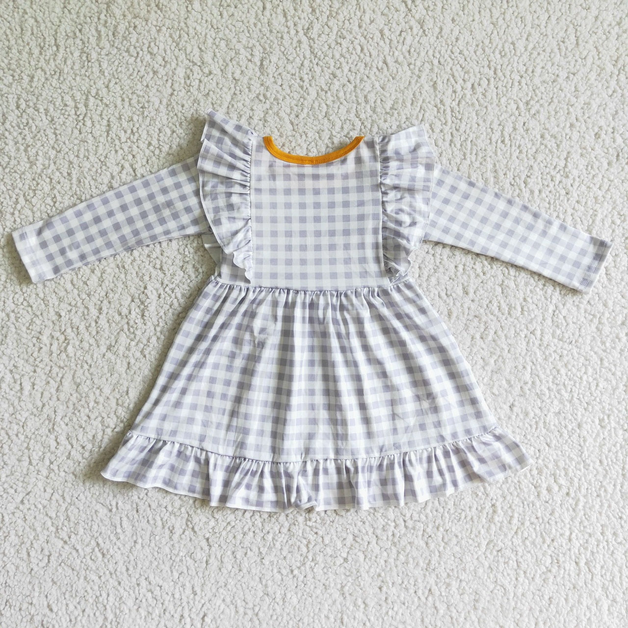 Promotion Baby Girl Long Sleeves turkey Pumpkin Plaid Thanksgiving Dress