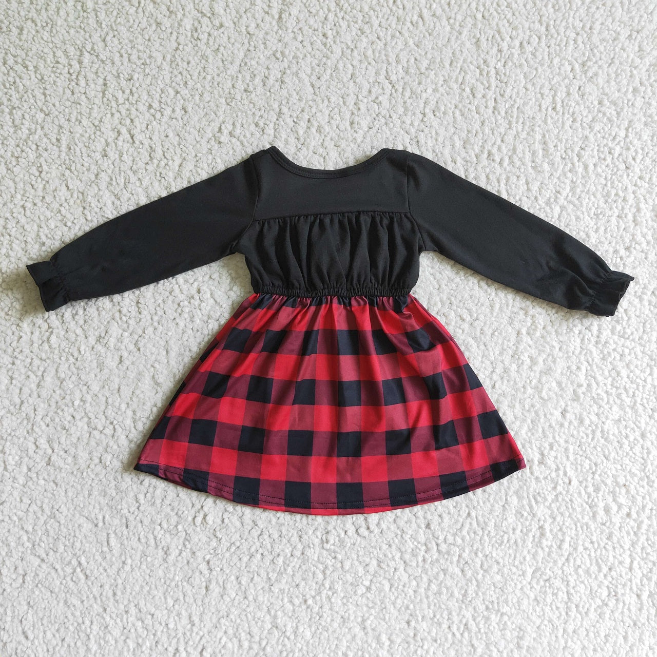 Promotion Baby Girl Black Long Sleeves Christmas Plaid Dress