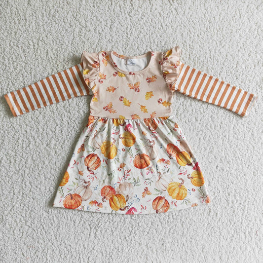 Promotion Baby Girl Toddler Long Sleeves Pumpkin Leaves Fall Dress