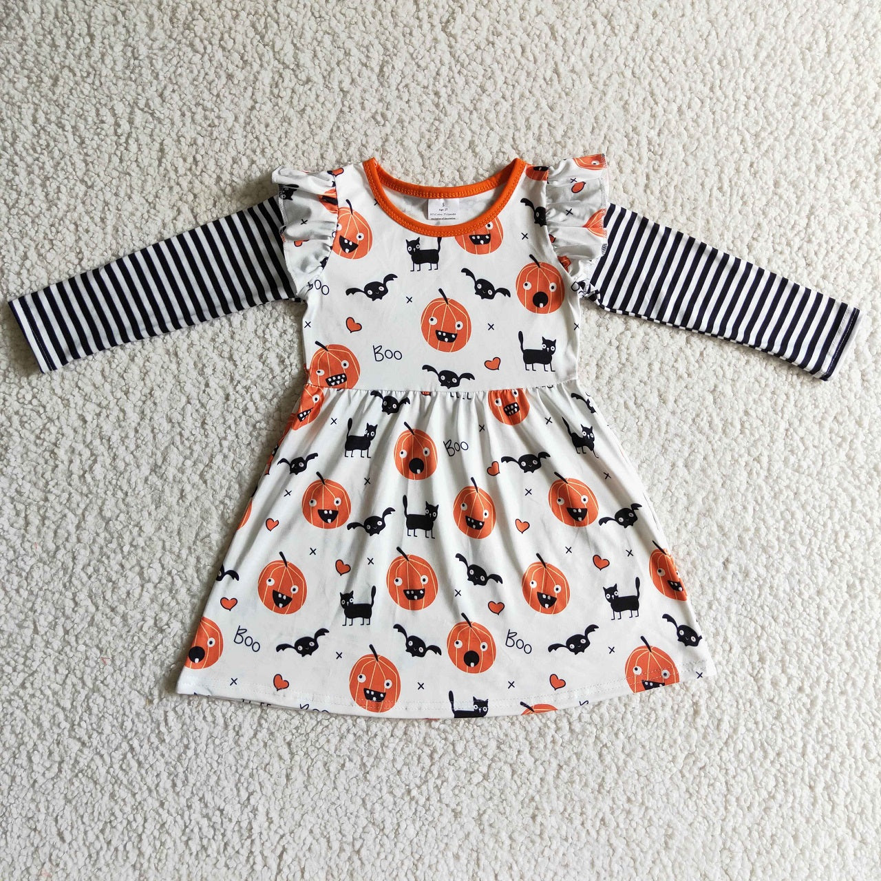 Promotion Baby Girl Toddler Stripes Long Sleeves Pumpkin Halloween Dress