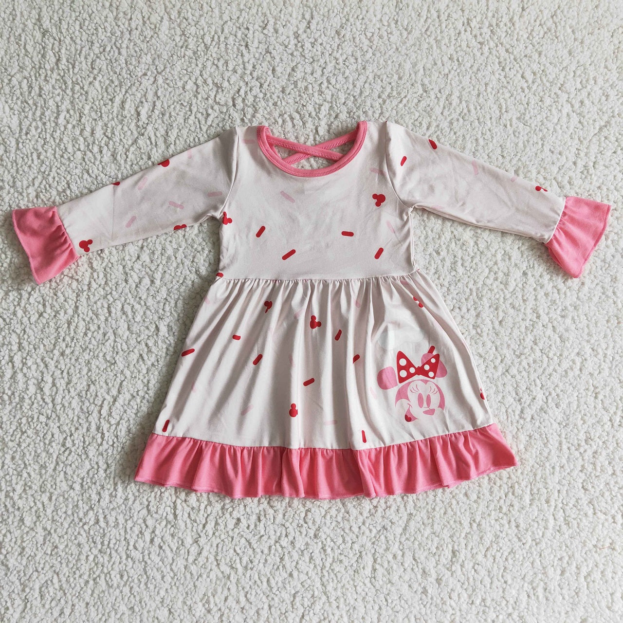 Promotion GLD0096 Baby Girl Long Sleeves Mouse Twirl Dress